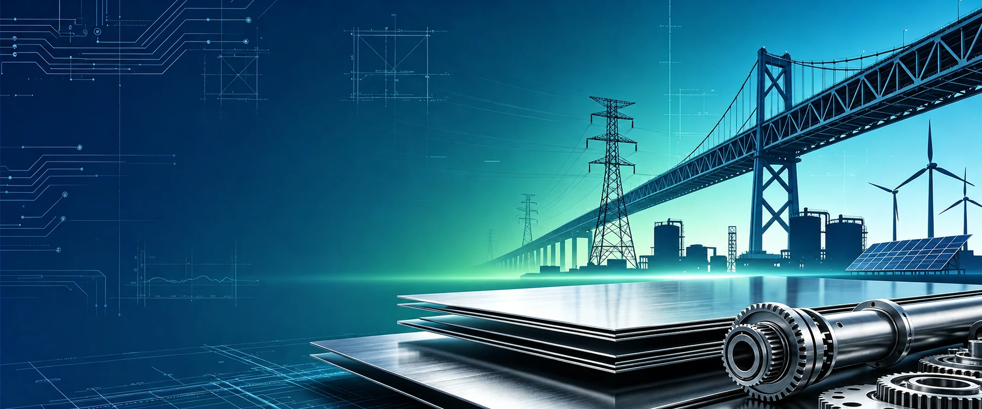 Customer-supplied composite application visual featuring steelwork and power infrastructure